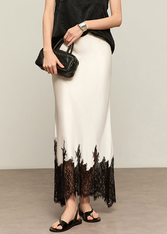 Summer White French High Lace Patchwork Silk Skirts Waist