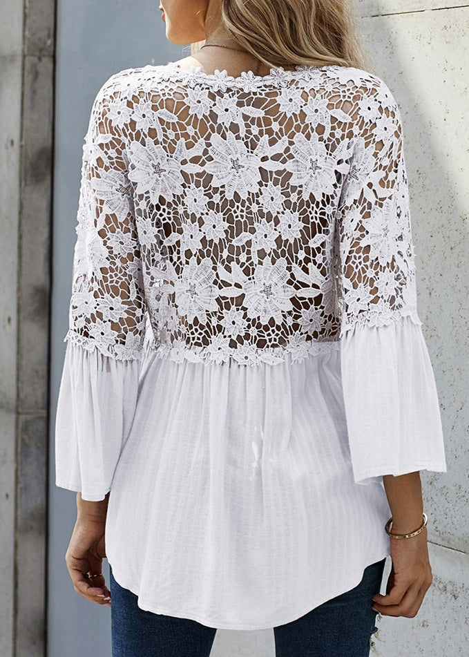 Flare Patchwork Sleeve White French Shirts Lace