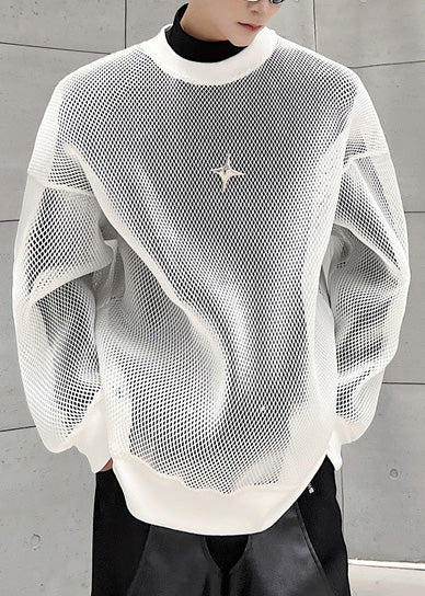 Hollow White Oversized French Out Men Moisture Tulle Wicking