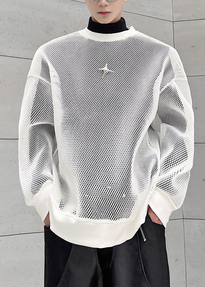 Hollow White Oversized French Out Men Moisture Tulle Wicking