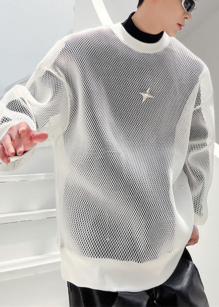 Hollow White Oversized French Out Men Moisture Tulle Wicking