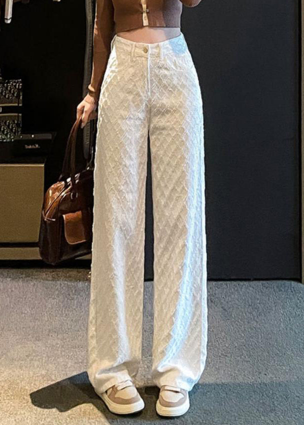 French White Pockets High Waist Denim Straight Pants Spring YF007