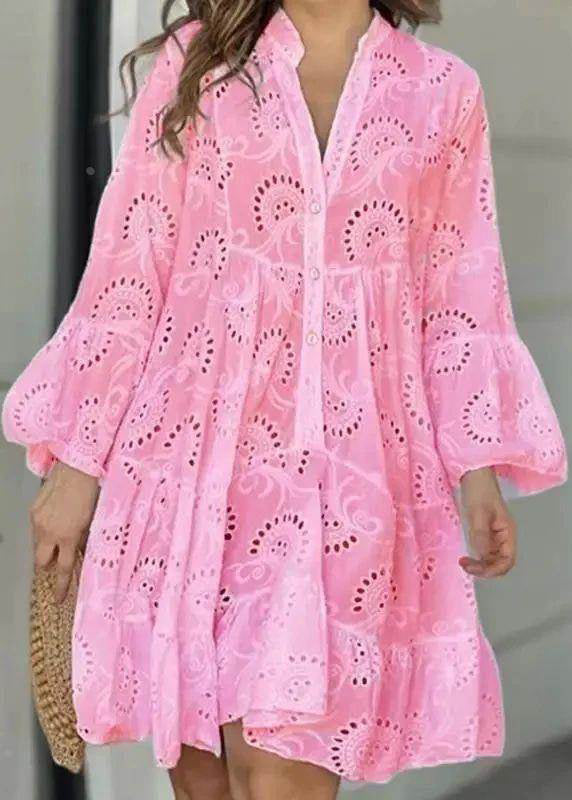 French Dress Out V Holiday White Hollow Long Neck Fall Lace