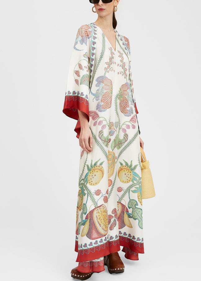 Cotton Lace Maxi Up French Neck Dresses White Spring V Print