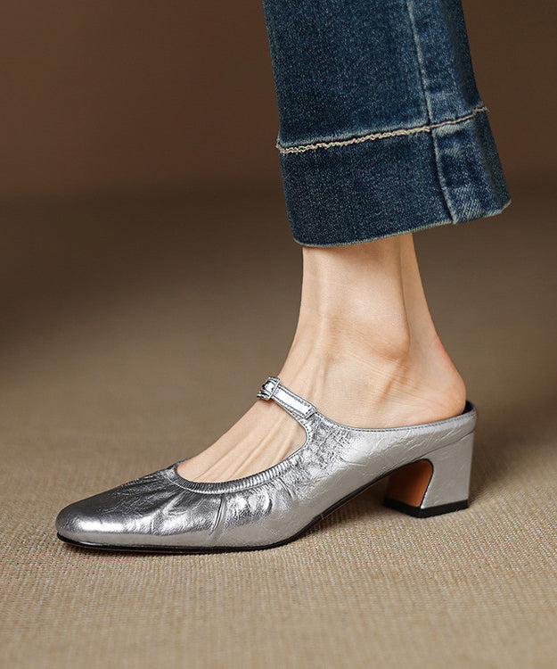 Beige Splicing Wrinkled Heel Sheepskin Chunky French