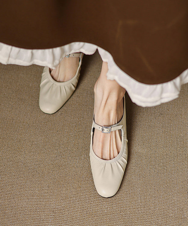 Beige Splicing Wrinkled Heel Sheepskin Chunky French