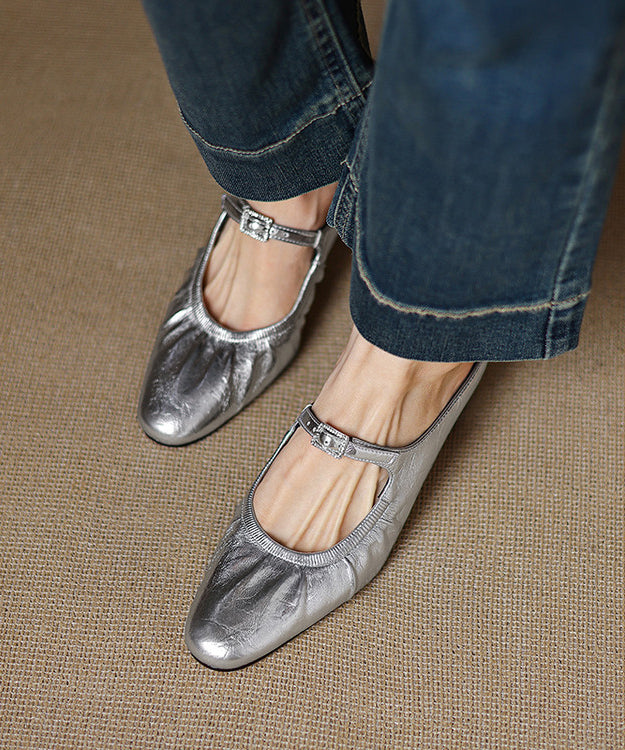 Beige Splicing Wrinkled Heel Sheepskin Chunky French