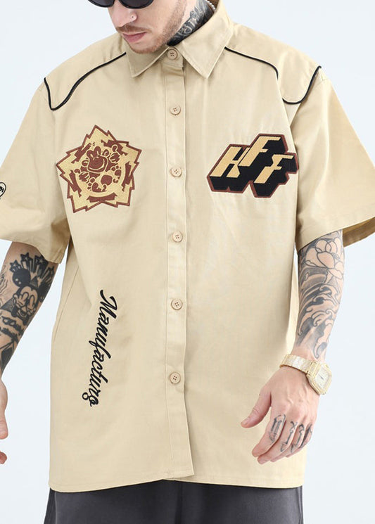 Mens Shirts Yellow Collar Pan Peter Cotton Summer Print French