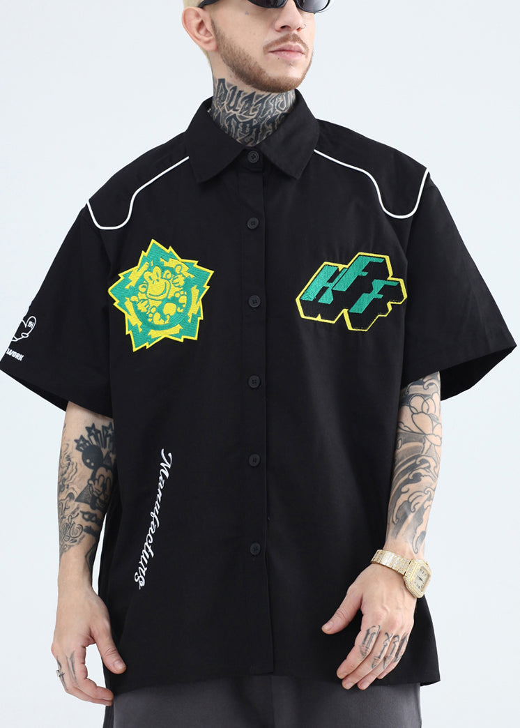 Collar Pan Print Yellow Summer Mens French Peter Cotton Shirts