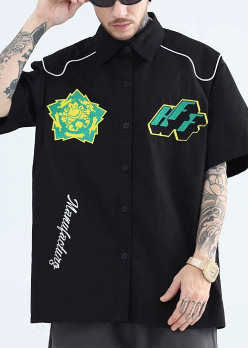 Mens Shirts Yellow Collar Pan Peter Cotton Summer Print French