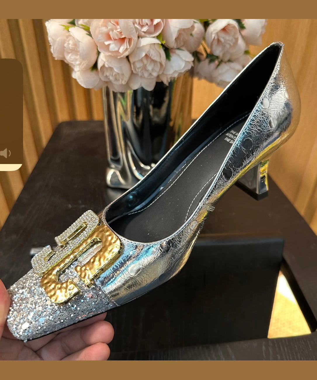 Heels Toe Square Splicing Zircon Chic Chunky Gold High