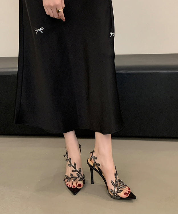 Gold Peep Pointed Stiletto Sandals Zircon Toe Splicing