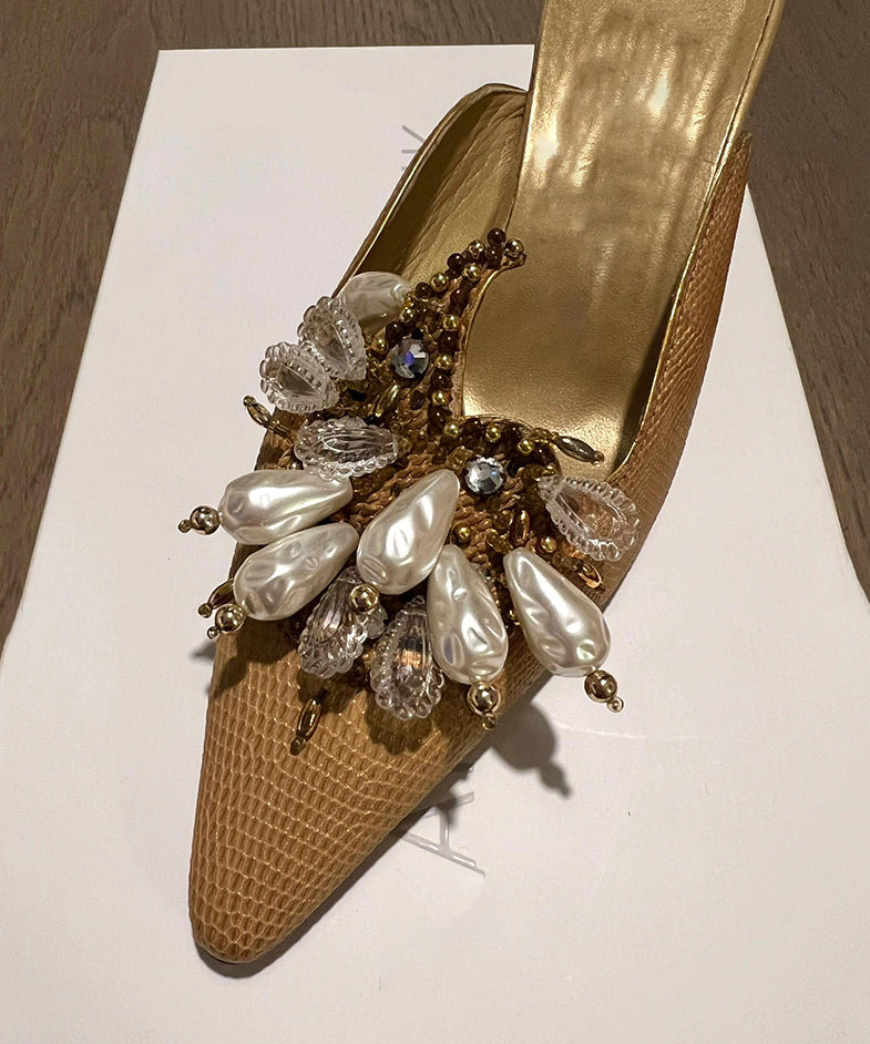 French Decorated Sandals Slide 2025 New Toe Bead Pointed Golden