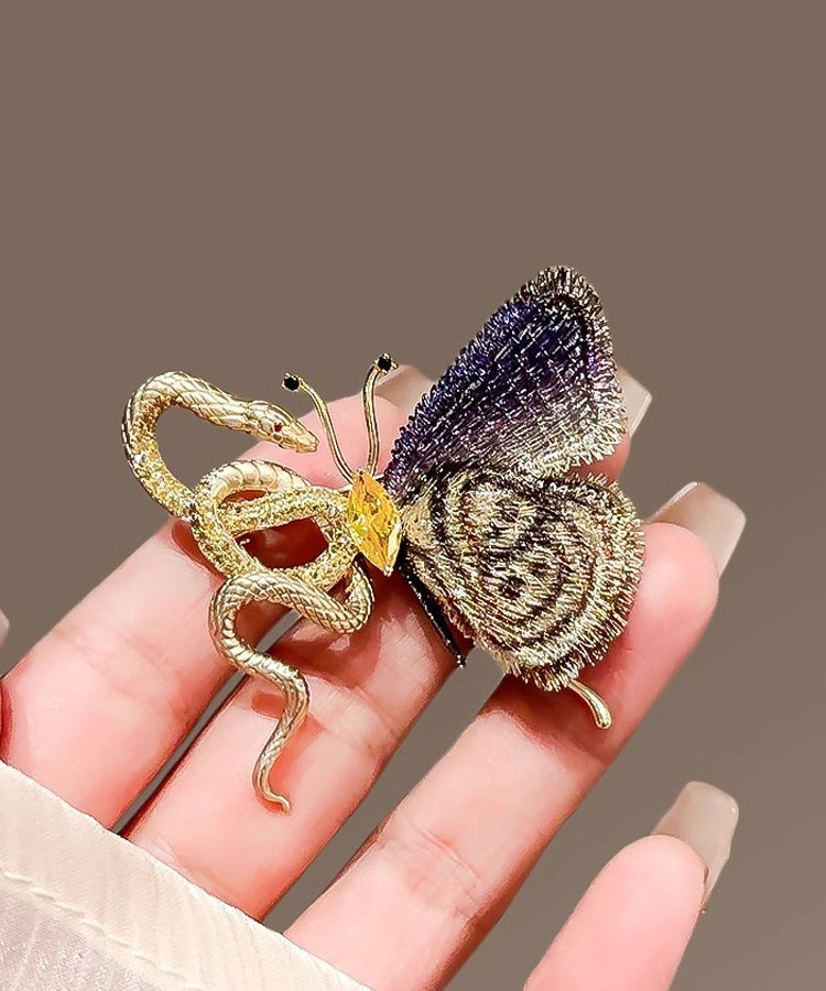 Gradient Color Copper Overgild Golden Snake Butterfly Brooches YD032