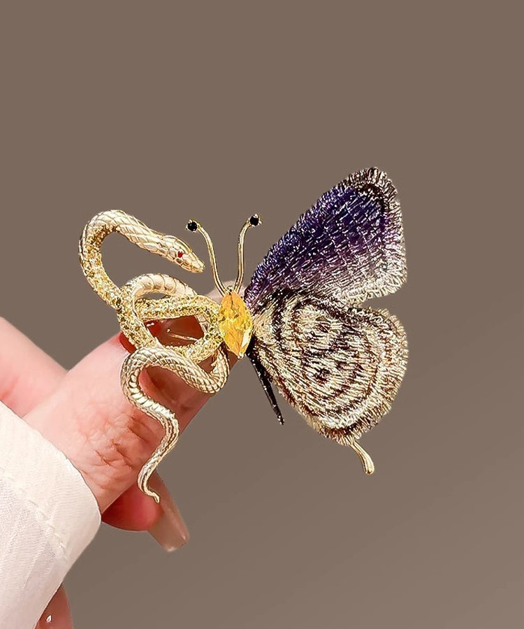 Gradient Color Copper Overgild Golden Snake Butterfly Brooches YD032
