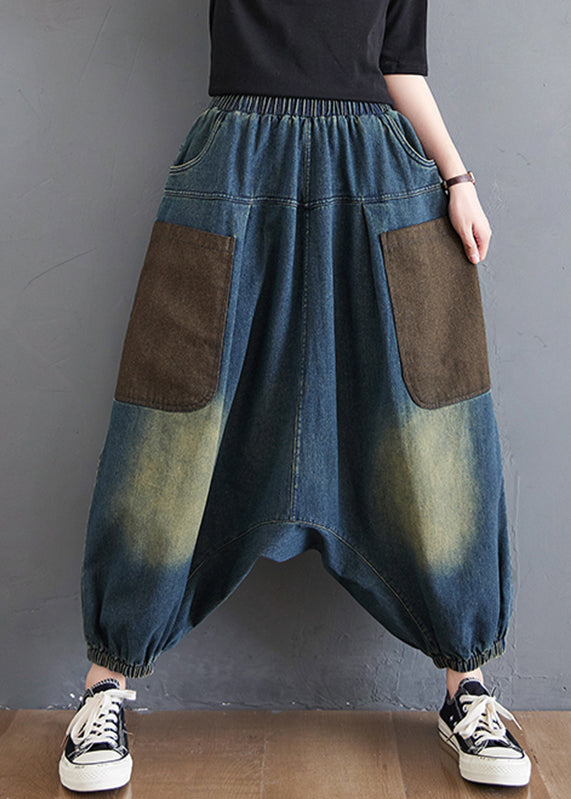 Color Summer Blue Harem Elastic Denim Waist Gradient Pants