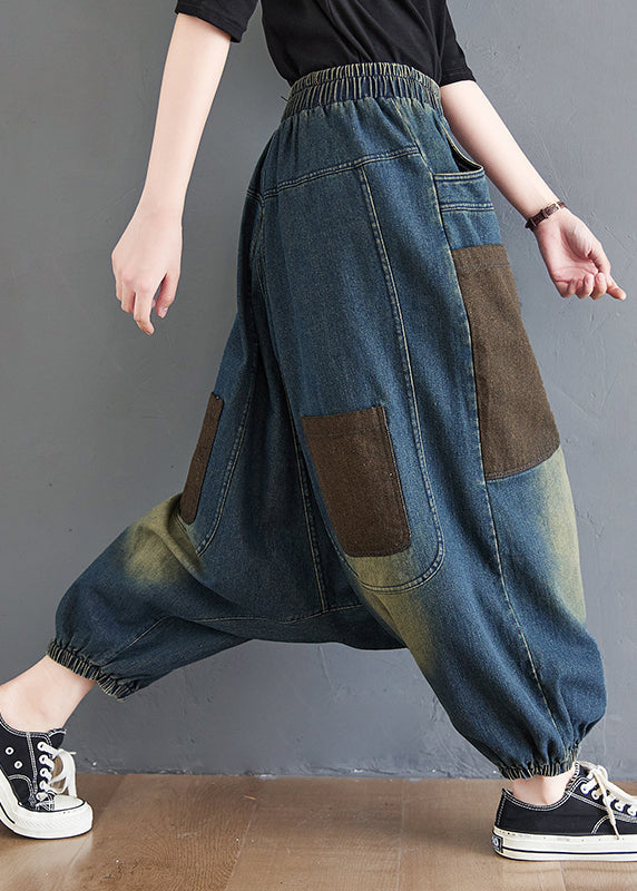 Color Summer Blue Harem Elastic Denim Waist Gradient Pants