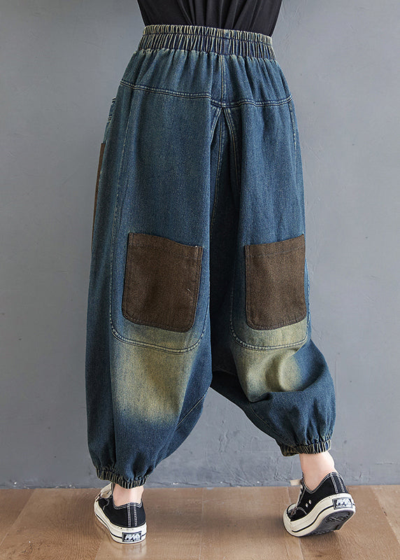 Color Summer Blue Harem Elastic Denim Waist Gradient Pants