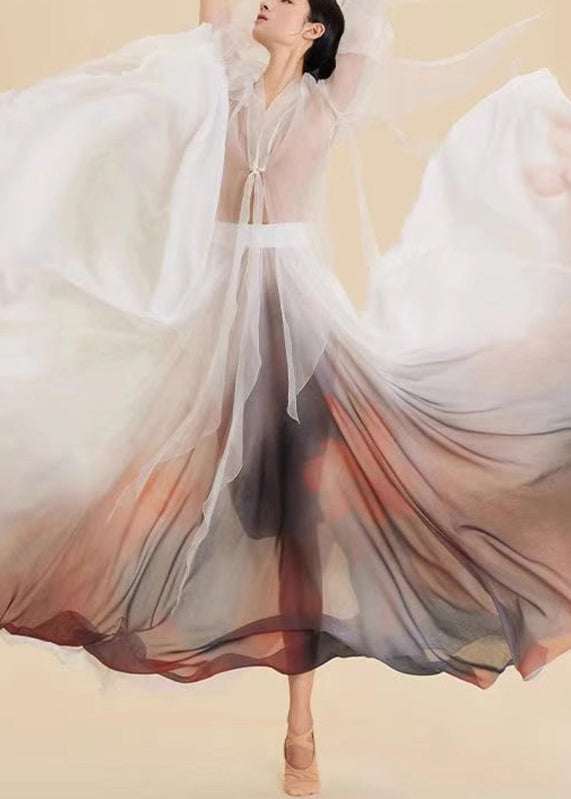 Silk Maxi Waist Skirt Gradient Color High