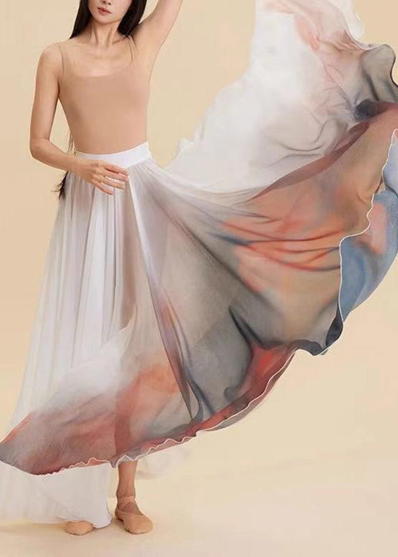 Silk Maxi Waist Skirt Gradient Color High