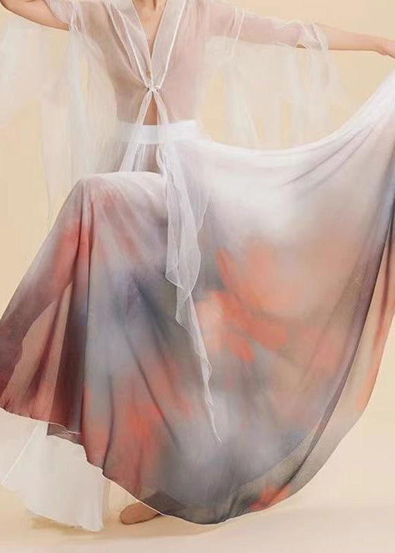 Silk Maxi Waist Skirt Gradient Color High