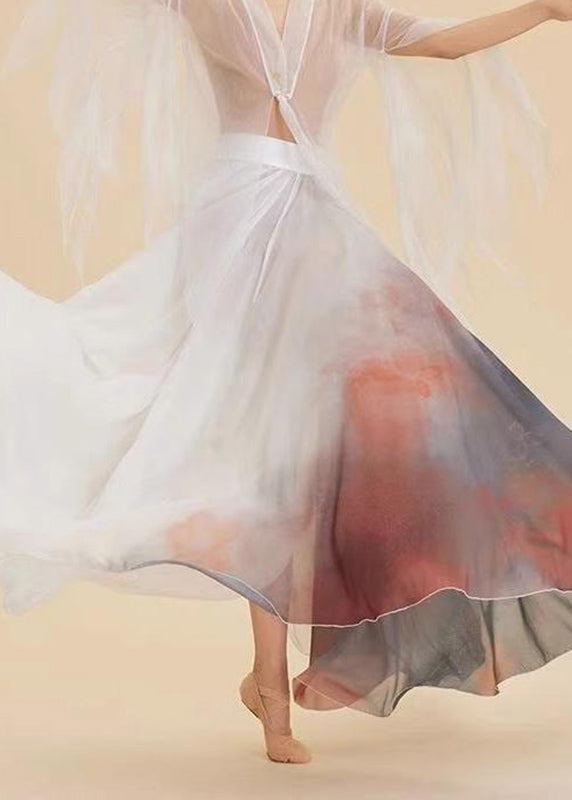 Silk Maxi Waist Skirt Gradient Color High