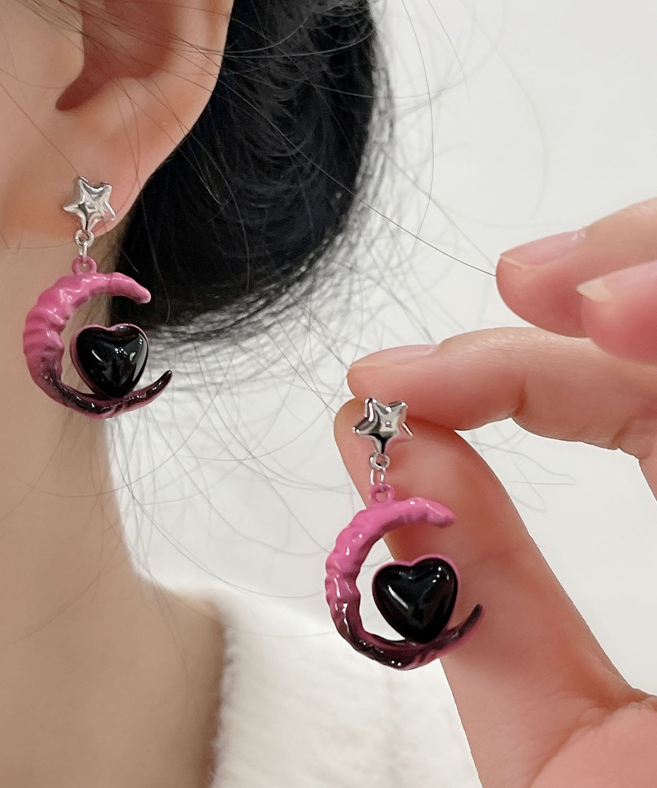 Drop Alloy Color Glass Pink Moon Gradient Love Sterling Silver