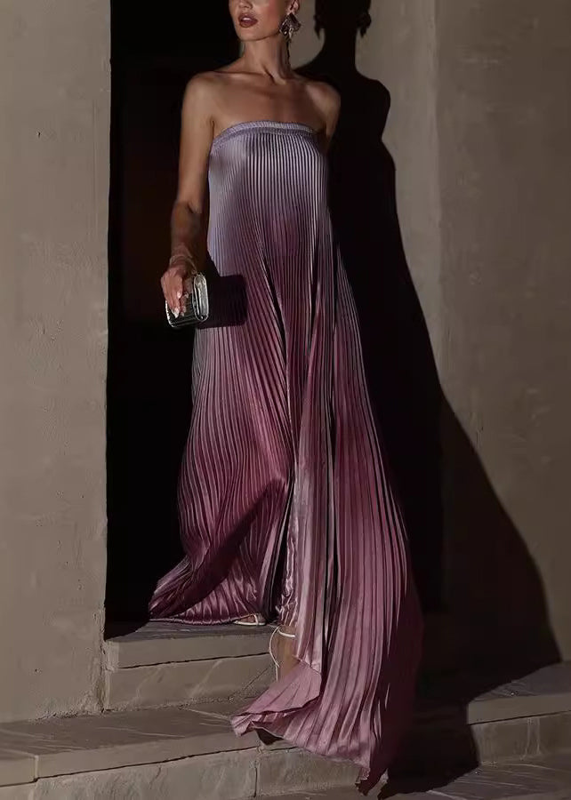Wrinkled Purple Long Sleeveless Dress Top Bustier Color Gradient