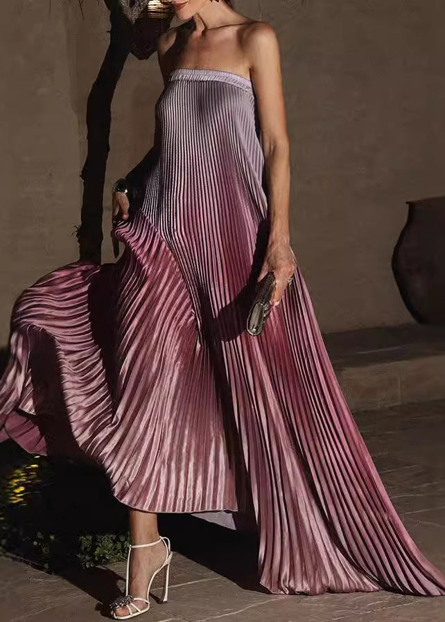 Wrinkled Purple Long Sleeveless Dress Top Bustier Color Gradient