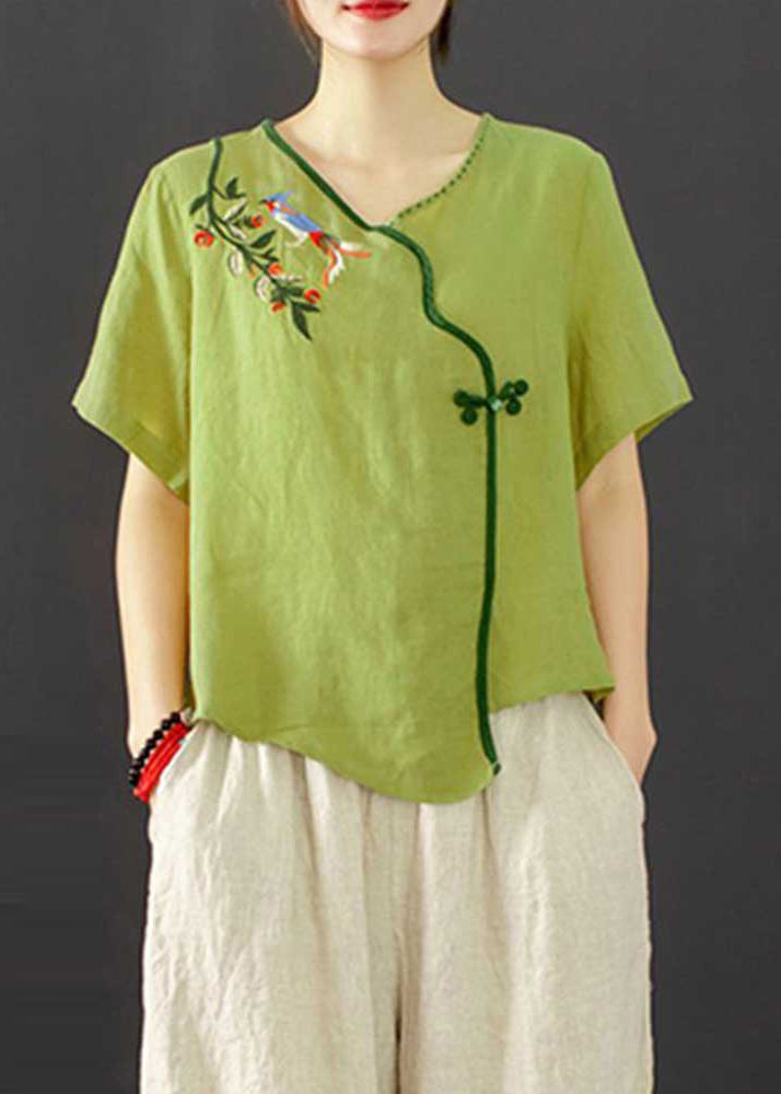 Grass Suit Two Oriental Summer Piece Embroidered Green Set