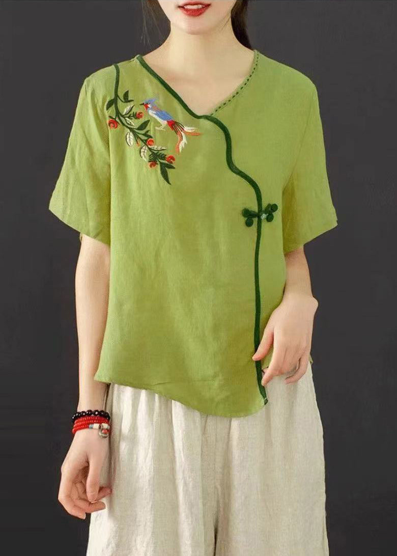 Grass Suit Two Oriental Summer Piece Embroidered Green Set
