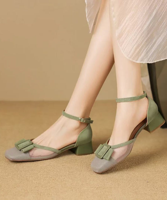 Chunky Strap Sandals Chic Tulle Splicing Buckle Green Grass
