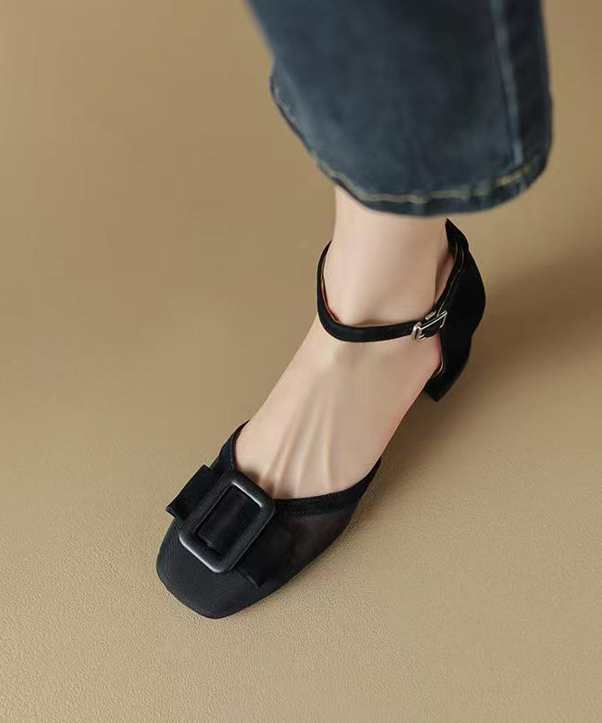 Chunky Strap Sandals Chic Tulle Splicing Buckle Green Grass