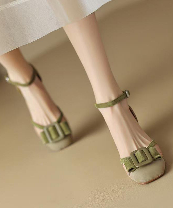Chunky Strap Sandals Chic Tulle Splicing Buckle Green Grass