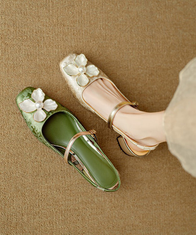 Floral Faux Green Style New Sandals Leather Chinese Chunky