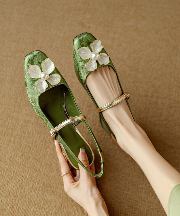 Floral Faux Green Style New Sandals Leather Chinese Chunky