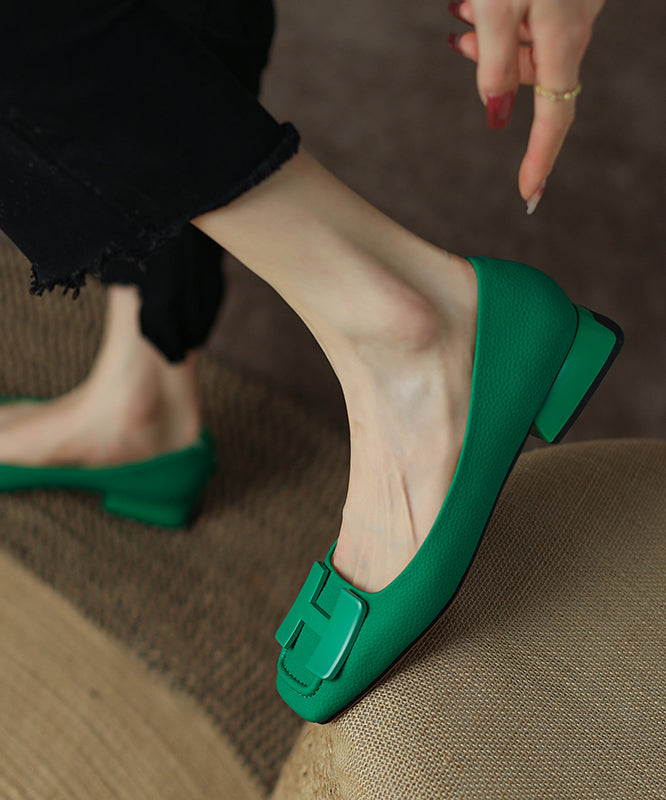 Green Shoes Comfy Cowhide Splicing Leather Flat