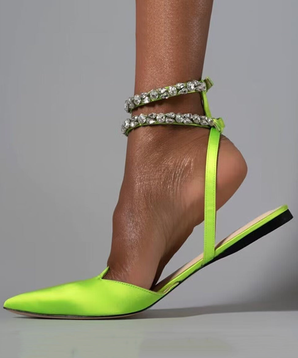 Toe Zircon Flat Pointed Green Style American Splicing Sandals