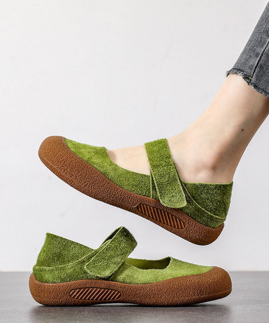 Flats Casual Green Splicing Strap Suede Platform Buckle