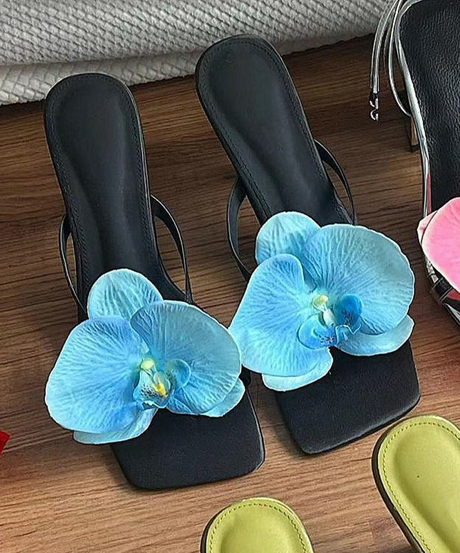 Splicing Slide Handmade Floral Heels Green Sandals High