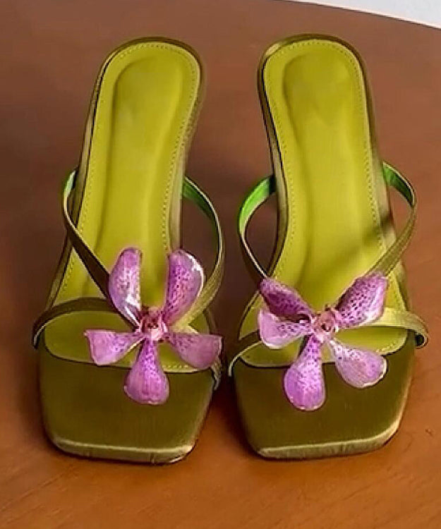 High Splicing Heels Floral Green Slide Toe Sandals Peep