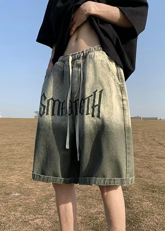 Shorts Pockets Color Green Mens Waist Gradient Elastic Letter