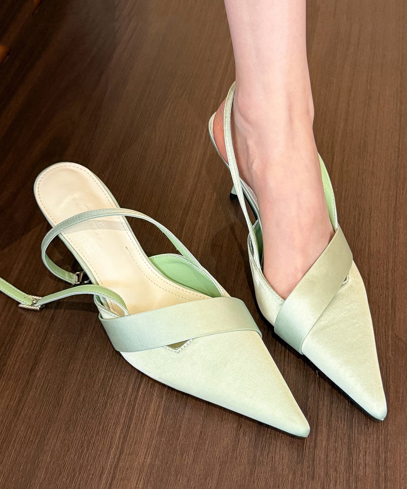 Satin Toe Splicing Classy Heel Sandals High Pointed Green