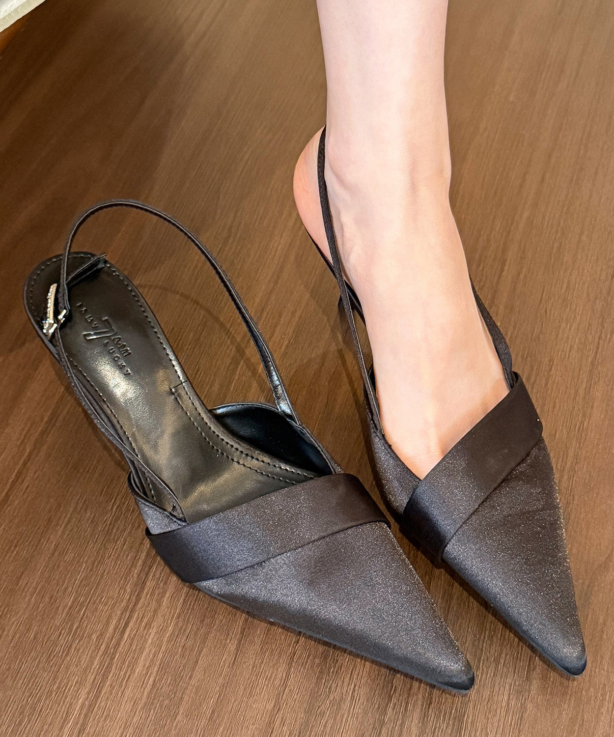 Satin Toe Splicing Classy Heel Sandals High Pointed Green