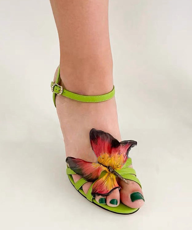 High Leather Splicing Heels Cowhide Fashion Green Sandals