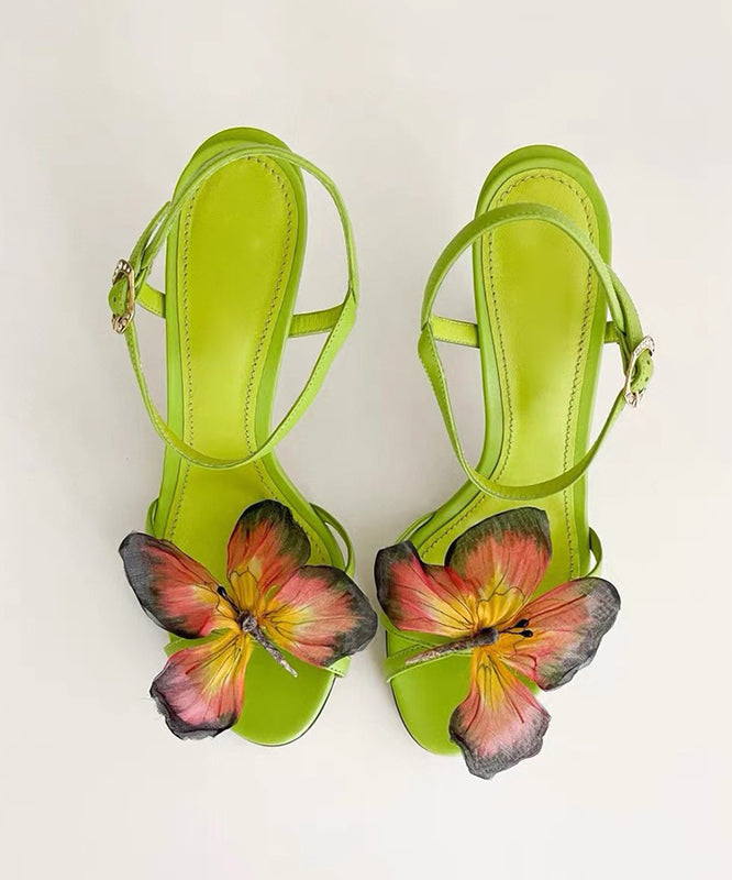 High Leather Splicing Heels Cowhide Fashion Green Sandals