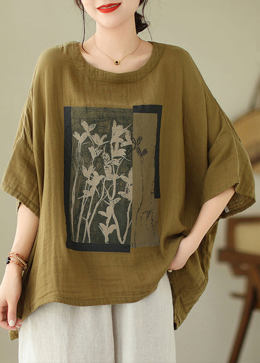 Cotton Shirts O Sleeve Design High t Top Low Batwing Green Neck