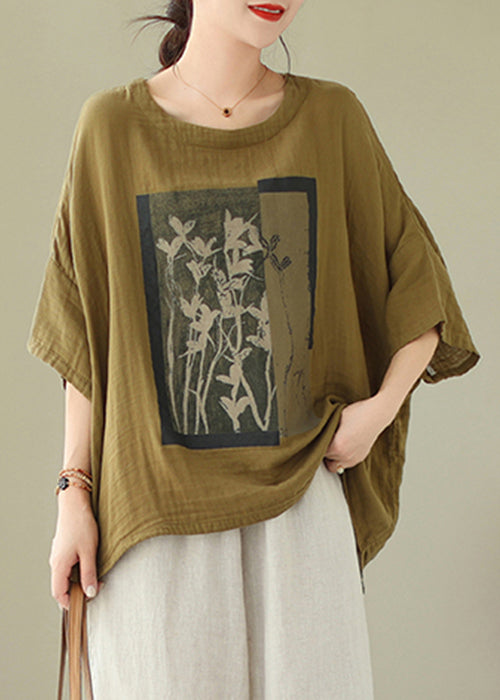 Neck Green Design Cotton Sleeve Top O Batwing High Low t Shirts