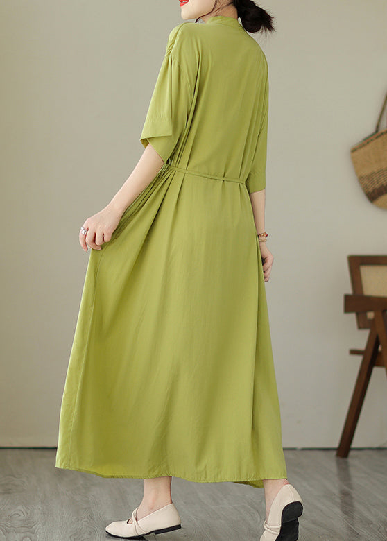 Robe longue boutonnée à col rond verte pour l'été GH1032