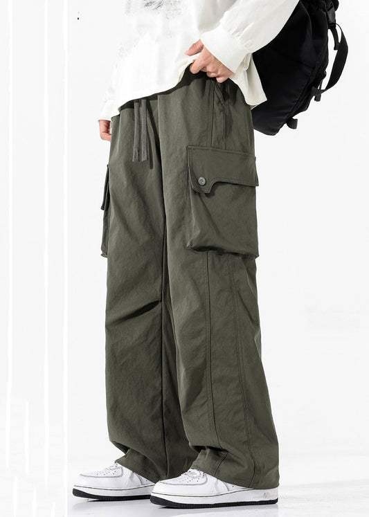 Pants Casual Spring Elastic Pockets Cotton Green Waist Men